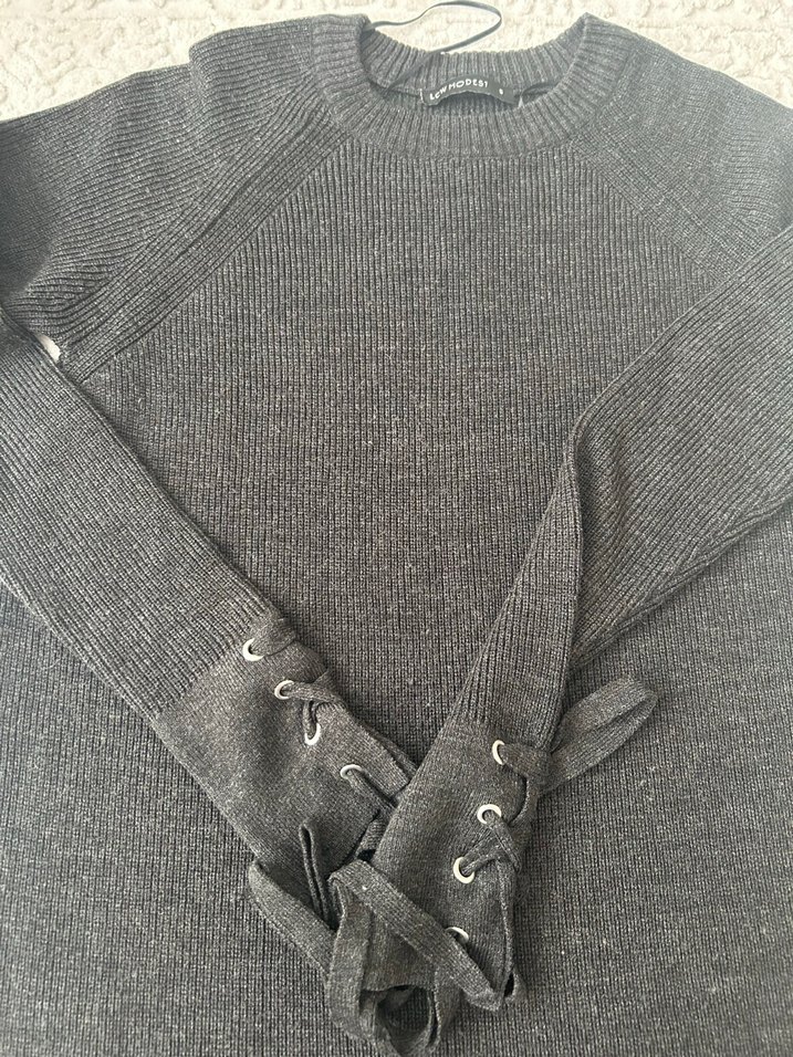 Gri Uzun Kollu Triko Kadın Elbise - Görsel 2