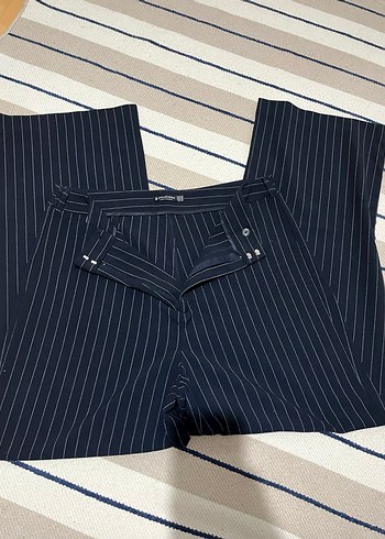 Lacivert Çizgili Kadın Kumaş Pantolon - Görsel 2