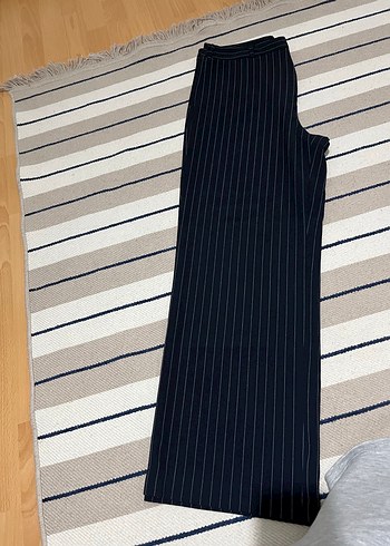 Lacivert Çizgili Kadın Kumaş Pantolon - Görsel 3