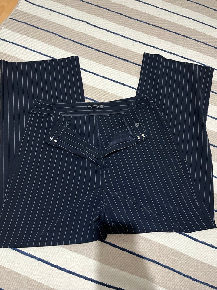 Lacivert Çizgili Kadın Kumaş Pantolon - Görsel 2