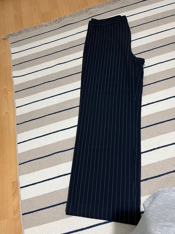 Lacivert Çizgili Kadın Kumaş Pantolon - Görsel 3