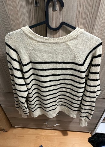 Çizgili Uzun Kollu Örgü Kadın Kazak - Görsel 2