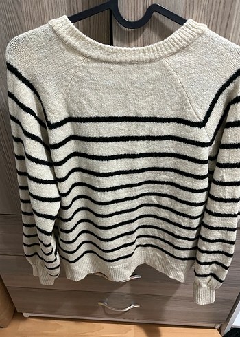 Çizgili Uzun Kollu Örgü Kadın Kazak - Görsel 3