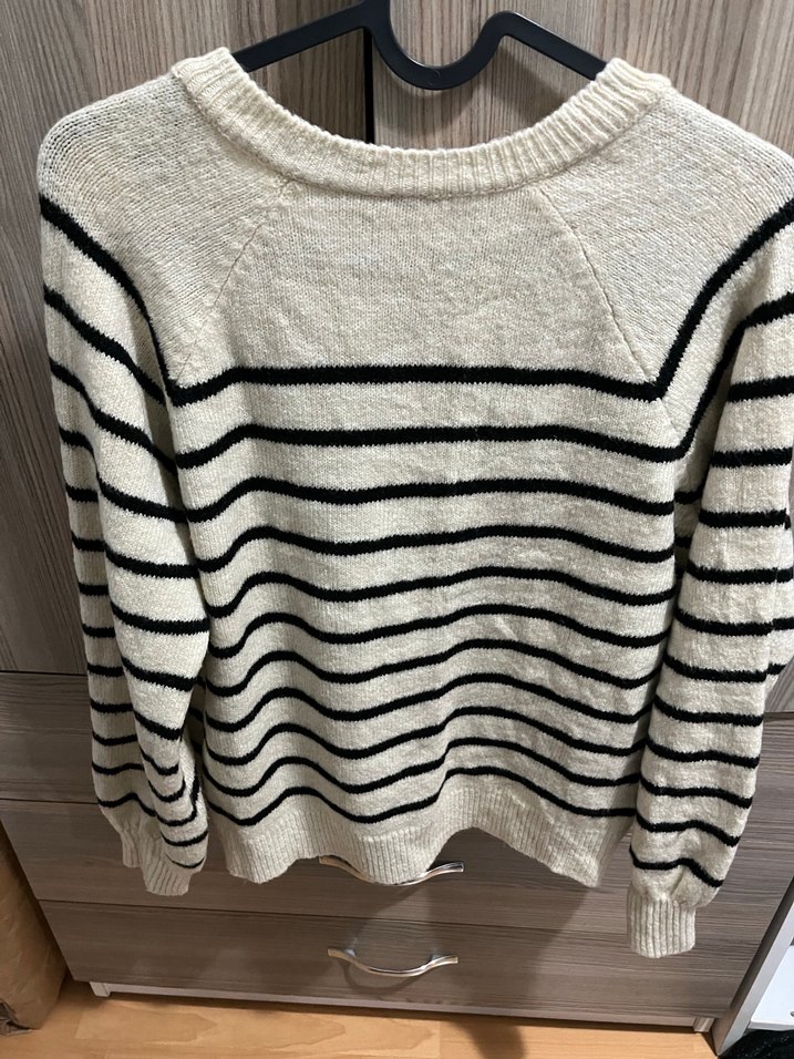 Çizgili Uzun Kollu Örgü Kadın Kazak - Görsel 3