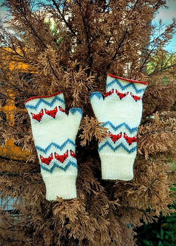 Renkli Bohem Örgü Kadın Eldiveni - Görsel 2