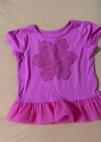 Kız Çocuk Pembe Fırfırlı Kısa Kollu Tişört - Görsel 2