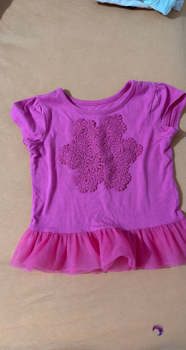 Kız Çocuk Pembe Fırfırlı Kısa Kollu Tişört - Görsel 2