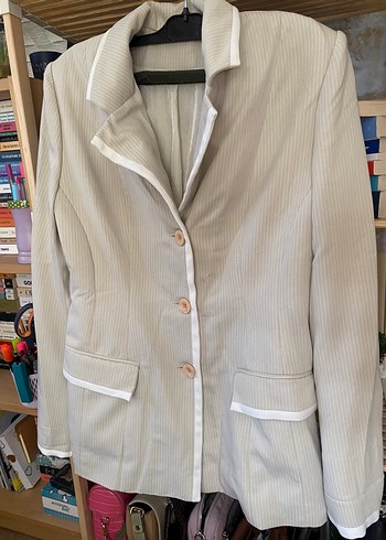 Bej Düğmeli Kadın vintage Blazer Ceket