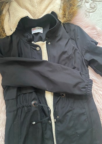 Siyah Kadın Kürklü Midi Ceket - Görsel 5