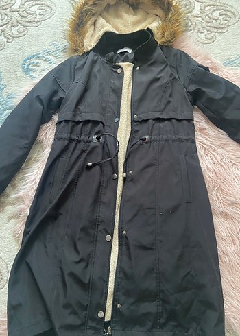 Siyah Kadın Kürklü Midi Ceket - Görsel 6