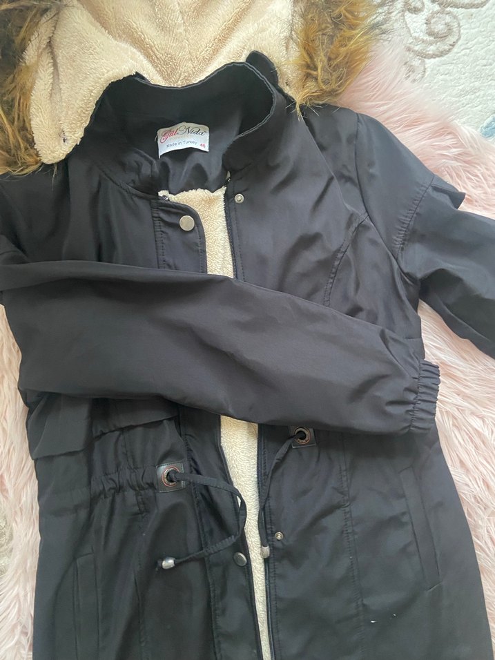 Siyah Kadın Kürklü Midi Ceket - Görsel 5