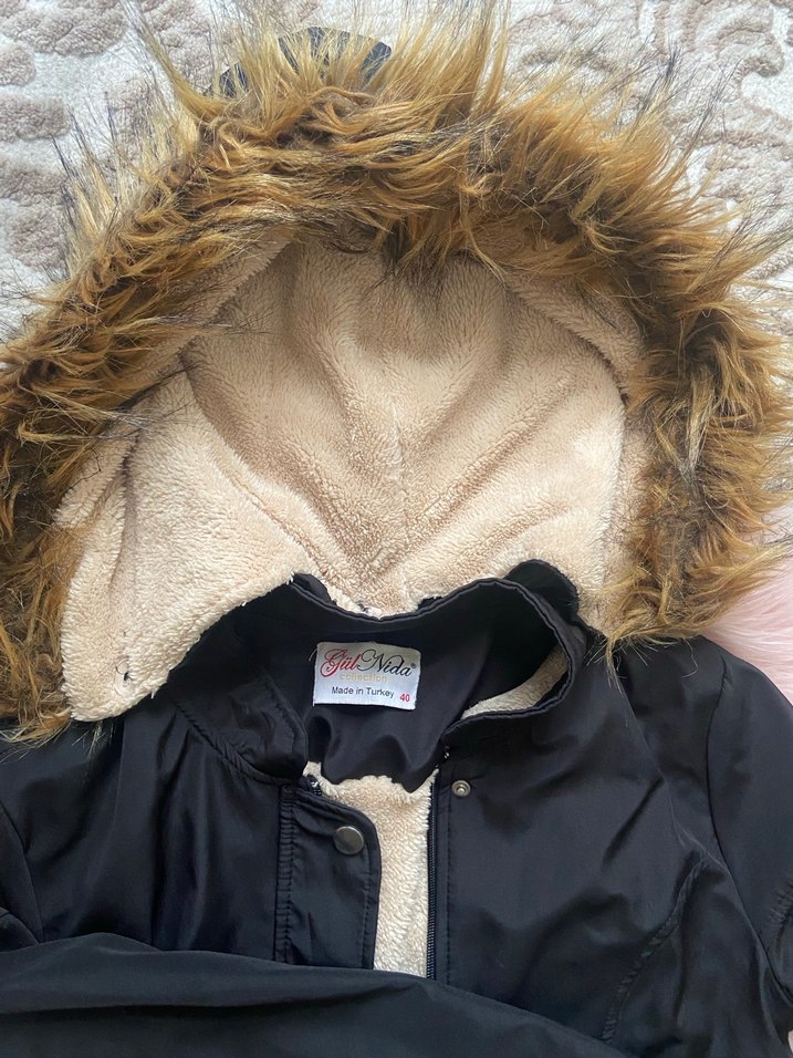 Siyah Kadın Kürklü Midi Ceket - Görsel 4