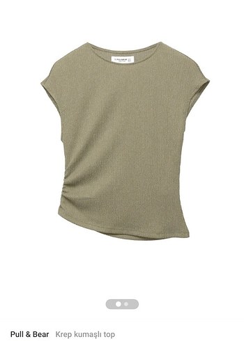 Pull&Bear Krep Kumaşlı Kadın asimetrik haki bluz