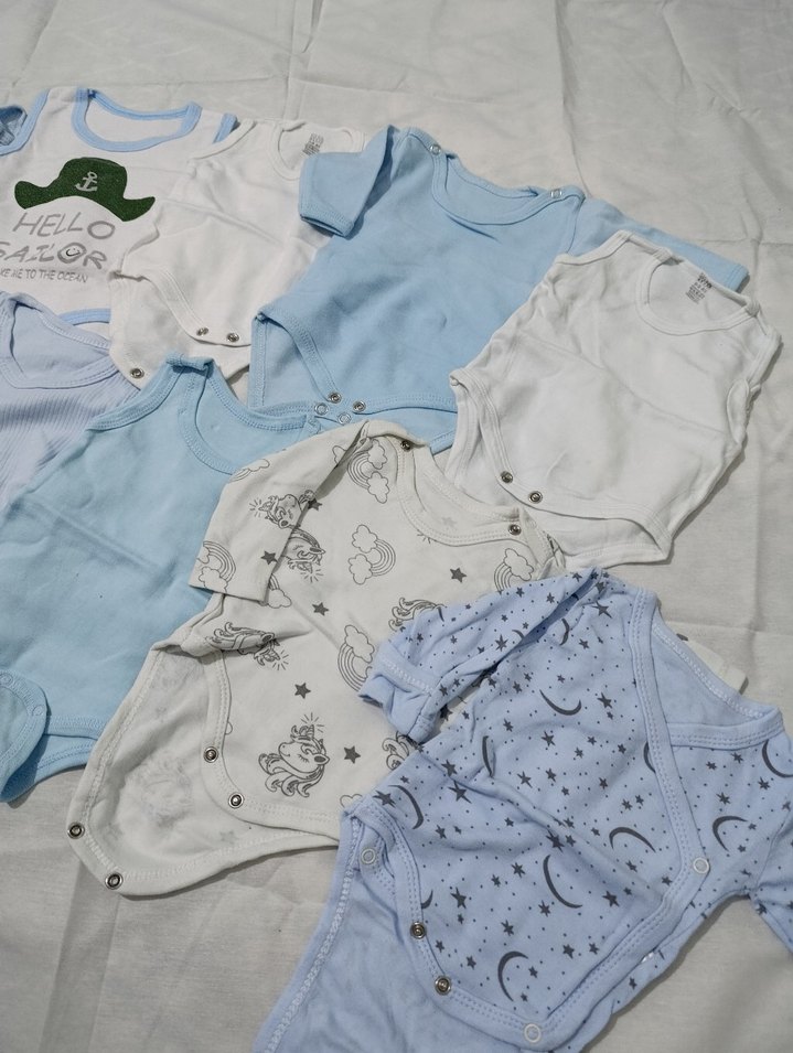 Mavi Kısa Kollu Pamuklu Bebek Body - Görsel 3