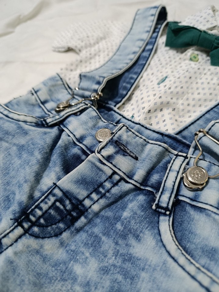 Erkek Çocuk Mavi Bağcıklı Denim Tulum - Görsel 2