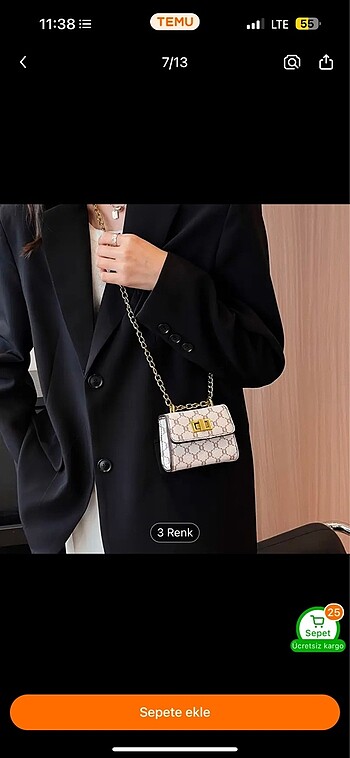  Beden camel Renk Zincir mini çanta