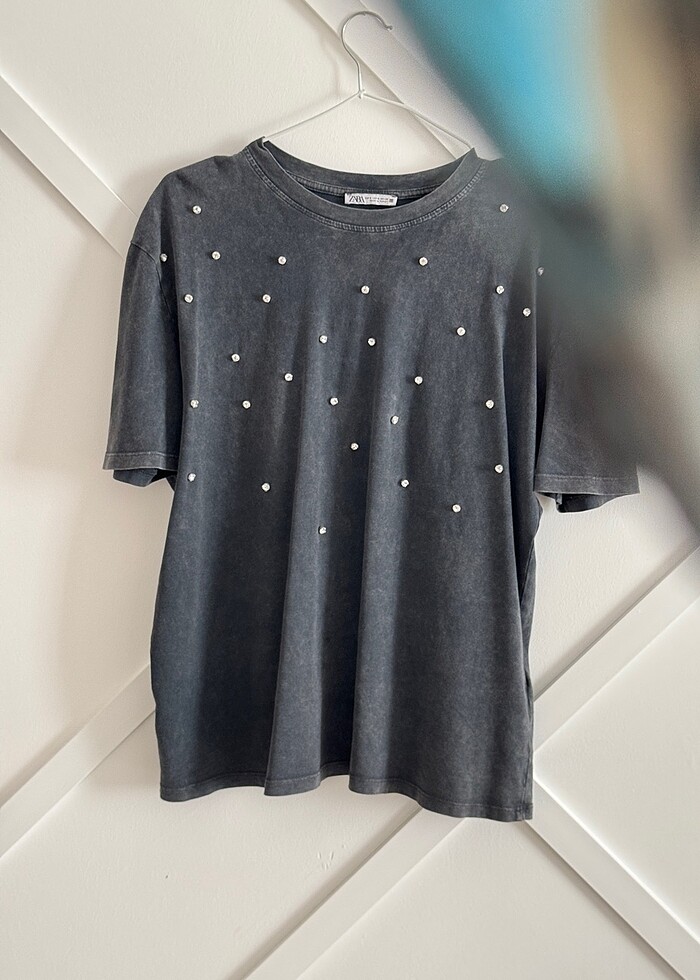 Orj zara taşlı tişört - Görsel 5