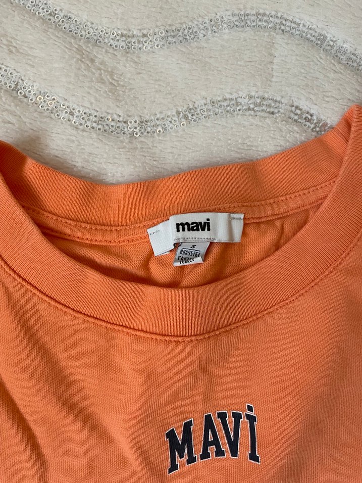 Mavi marka Turuncu Kadın crop Tişört - Görsel 3