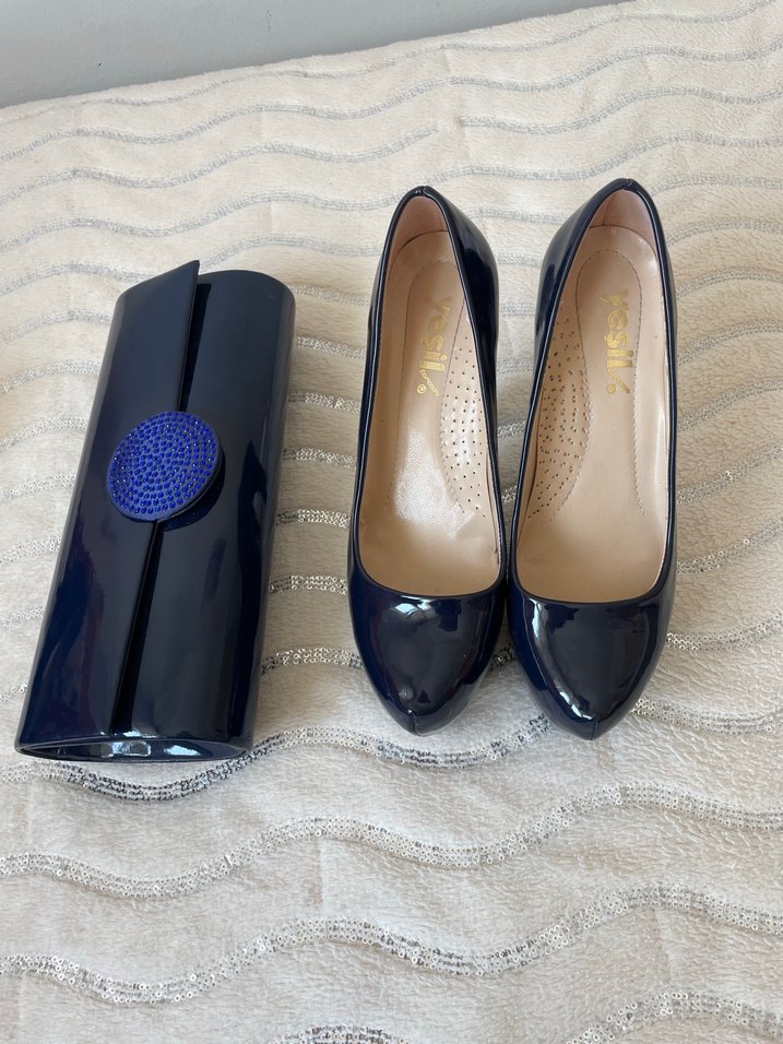 Lacivert Rugan platform Topuklu Kadın Ayakkabı - Görsel 2