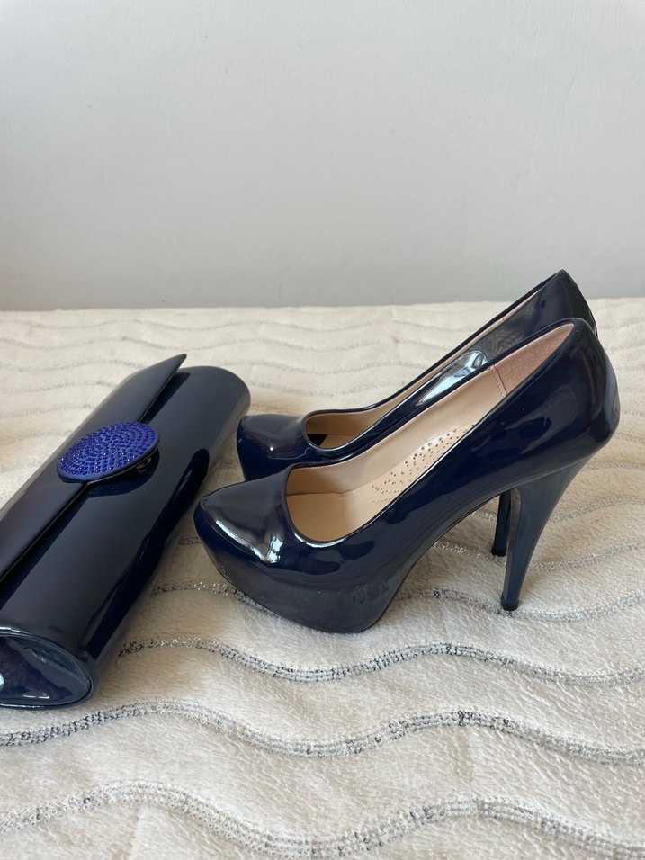 Lacivert Rugan platform Topuklu Kadın Ayakkabı - Görsel 3