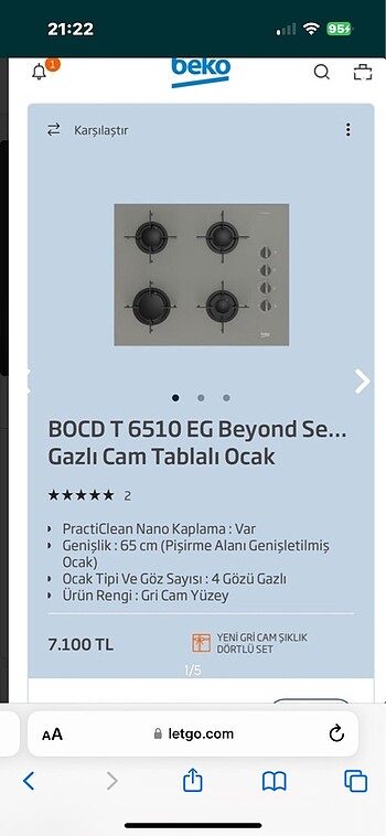 Beko seramik gri cam tablalı Ocak