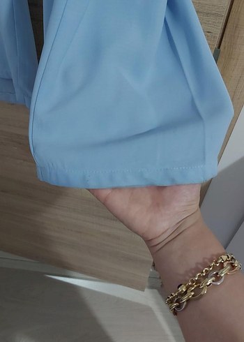 40 Beden Kadın Mavi Nakışlı Zincir Detaylı takım