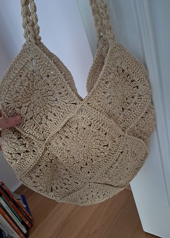 Bej Örgü Dantel Detaylı Bohem Kadın Çanta - Görsel 4