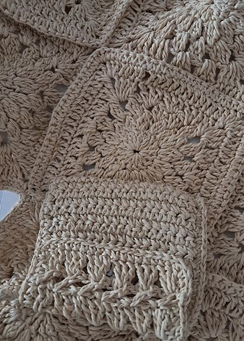 Bej Örgü Dantel Detaylı Bohem Kadın Çanta - Görsel 10