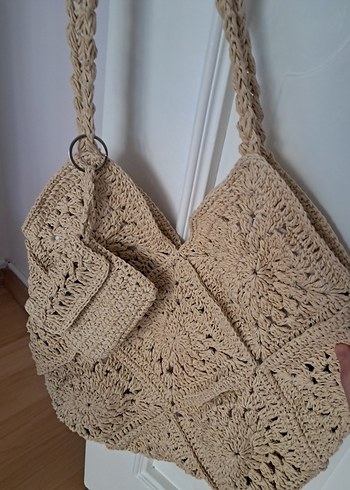 Bej Örgü Dantel Detaylı Bohem Kadın Çanta - Görsel 5