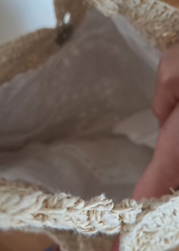 Bej Örgü Dantel Detaylı Bohem Kadın Çanta - Görsel 8