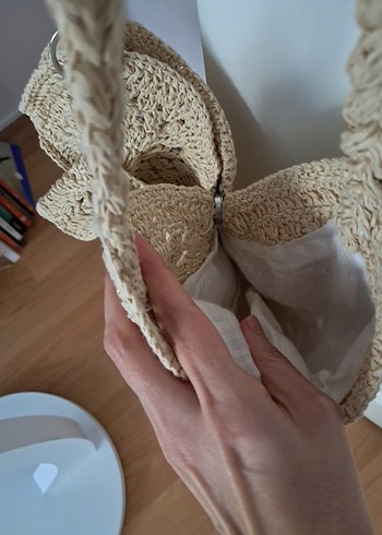 Bej Örgü Dantel Detaylı Bohem Kadın Çanta - Görsel 7