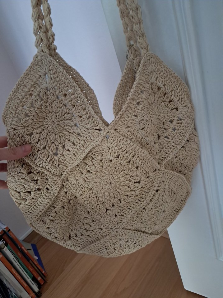 Bej Örgü Dantel Detaylı Bohem Kadın Çanta - Görsel 4