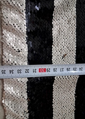 Siyah Beyaz Payetli Midi Etek - Görsel 6