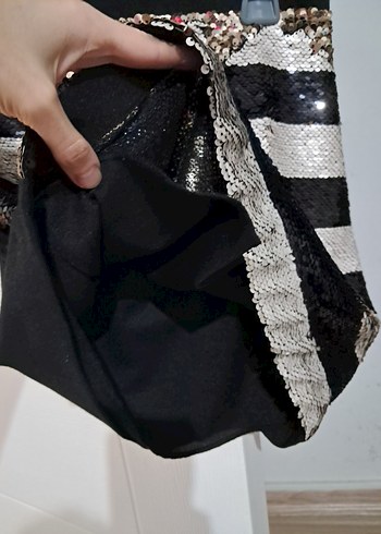 Siyah Beyaz Payetli Midi Etek - Görsel 2