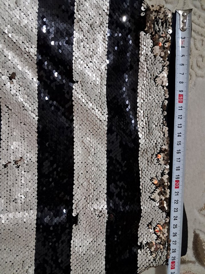 Siyah Beyaz Payetli Midi Etek - Görsel 5