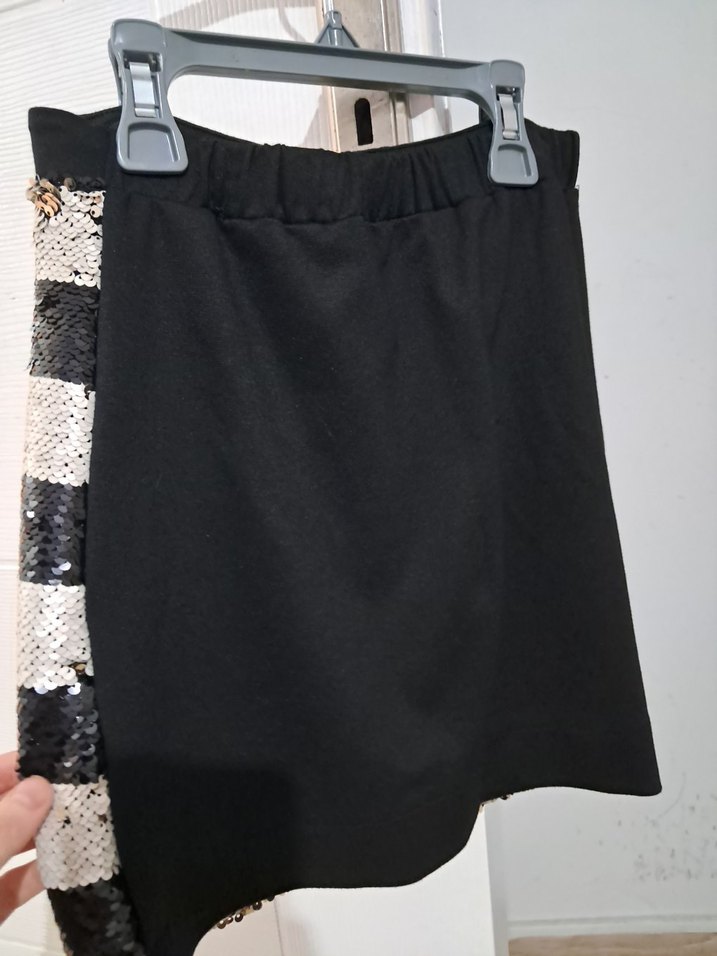 Siyah Beyaz Payetli Midi Etek - Görsel 4