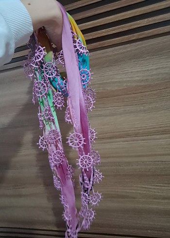 Renkli Dantel Detaylı Bohem Kadın Atkı - Görsel 3