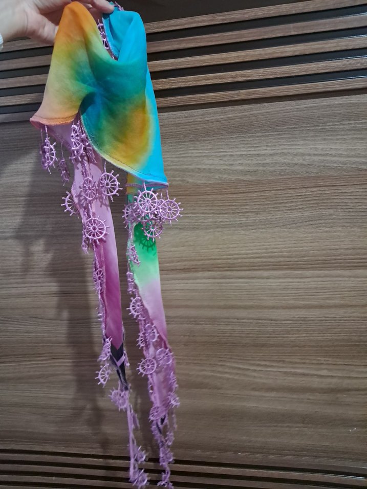 Renkli Dantel Detaylı Bohem Kadın Atkı - Görsel 2