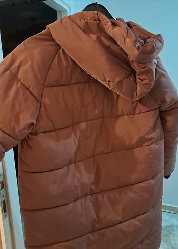 Düğmeli Uzun Kahverengi Kadın Kışlık Mont - Görsel 8