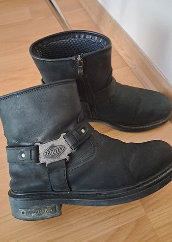 Siyah Deri Tokalı Biker Bot - Görsel 2