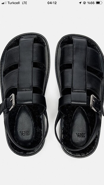 39 Beden siyah Renk Zara suni kürklü bantlı sandalet