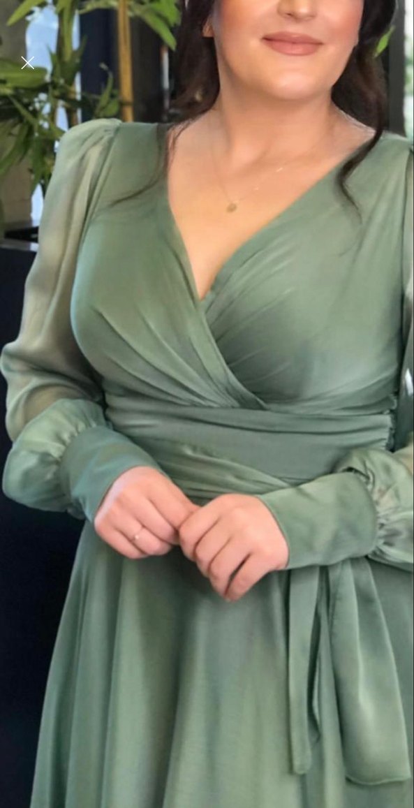 Uzun Kollu V Yaka Salaş Kadın Abiye Elbise - Görsel 2