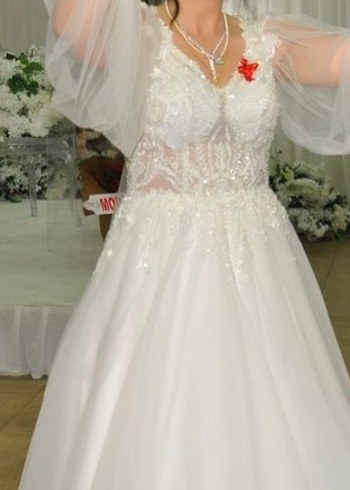 V Yakalı  A Kesim Beyaz Gelinlik - Görsel 2