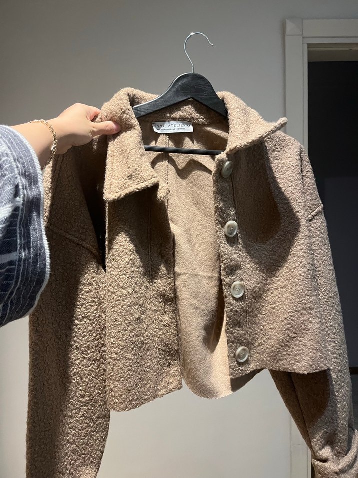 Bej Düğmeli Midi Boy Kadın Ceket - Görsel 3