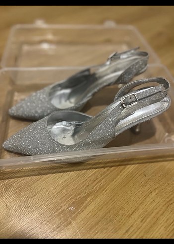 Gri Simli İnce Topuklu Kadın Abiye Ayakkabı - Görsel 2