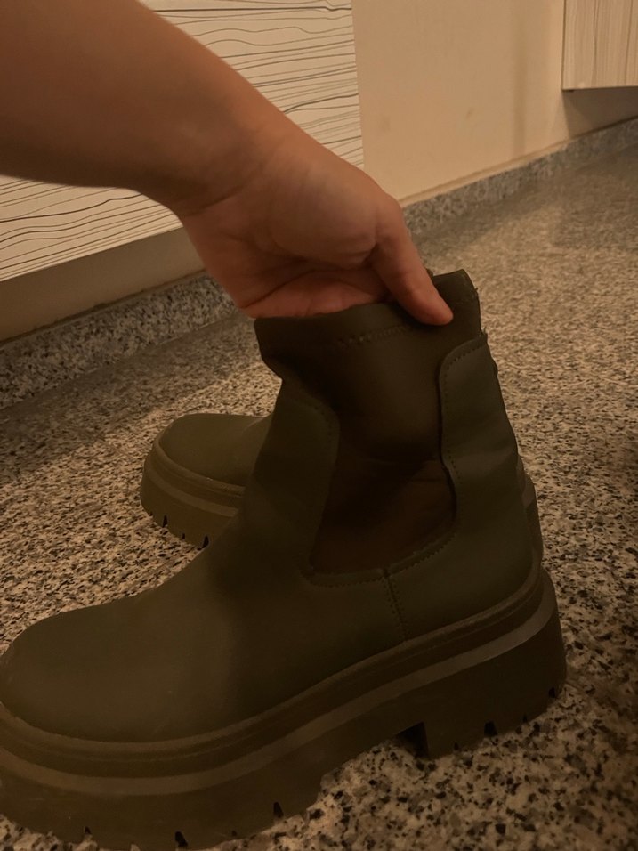 Yeşil Kadın Platform Topuklu Lastik Bot - Görsel 4