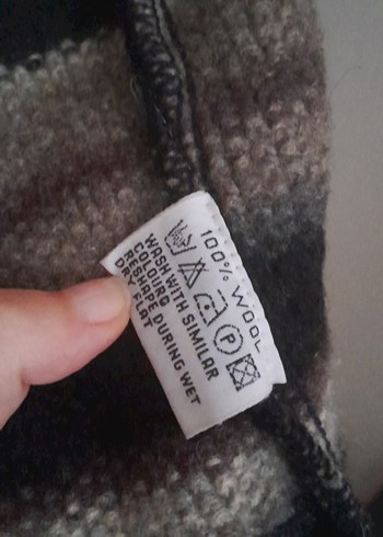 Düğmeli Lacivert Gri Yün Kadın Hırka - Görsel 3