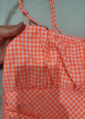 m Beden Zara crop turuncu renkli mini üst bustiyer zara top