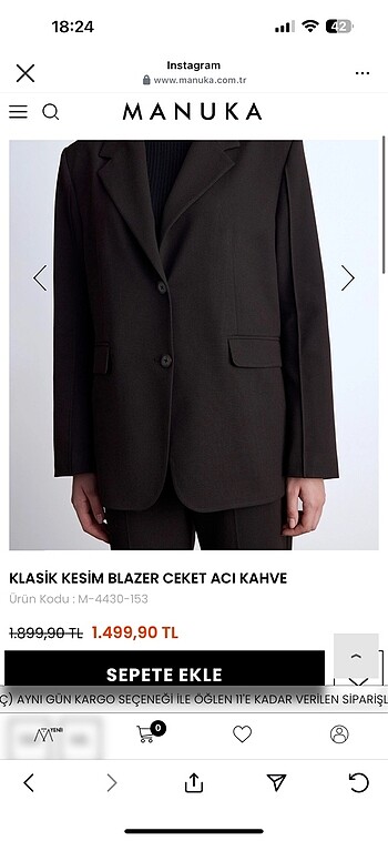 universal Beden Manuka KLASİK KESİM BLAZER CEKET ACI KAHVE