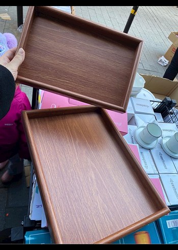 Koyu Kahverengi Ahşap tepsi ikili - Görsel 2